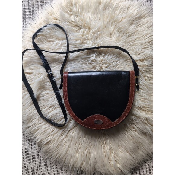 Gianni Firenze Small Mini Two-toned Black Crossbody Italian Leather Handbag Long - Picture 2 of 16